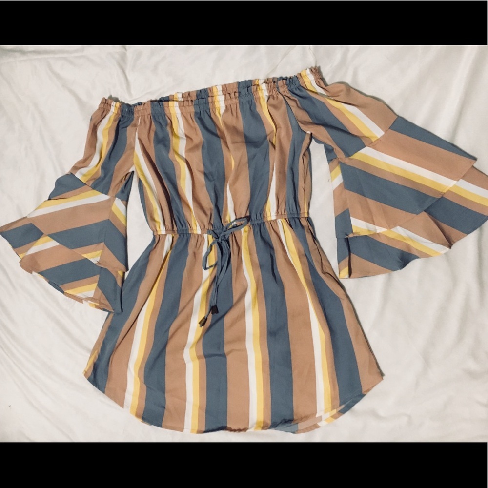 Stripped off the shoulder mini dress!